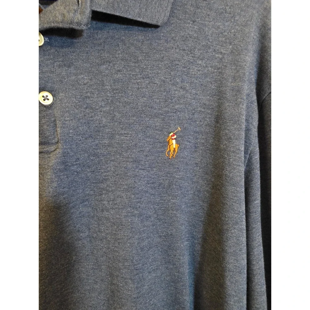 Polo Ralph Lauren Mens XL Slim Fit Long Sleeve Polo Shirt Heather Blue Pony Logo